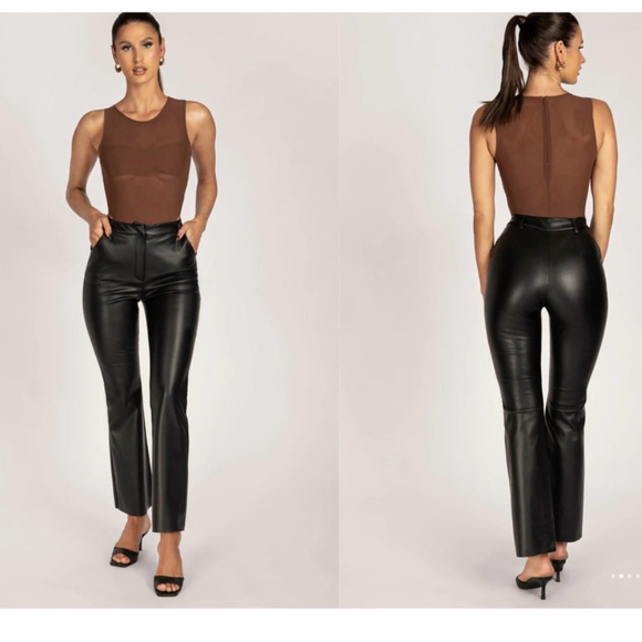 Meshki Tyra Straight Leg Faux Leather Pants Black‎ Size Medium NWT